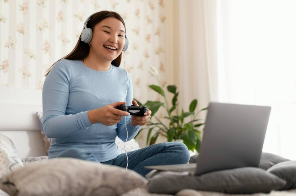 A female player absorbed in gameplay that highlights the value of culturally-adapted games