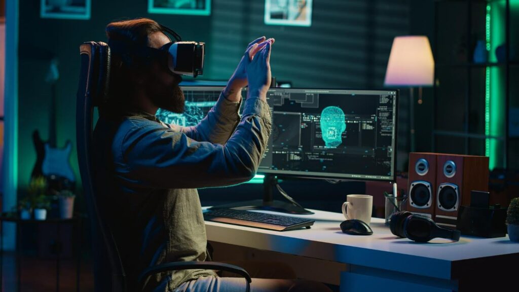 Human tester working on an AI-powered gameplay testing that represents faster and smarter QA process.]