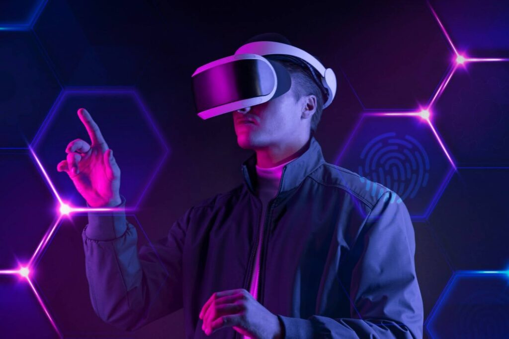 A gamer immersed in a video game enhanced by machine learning technology.