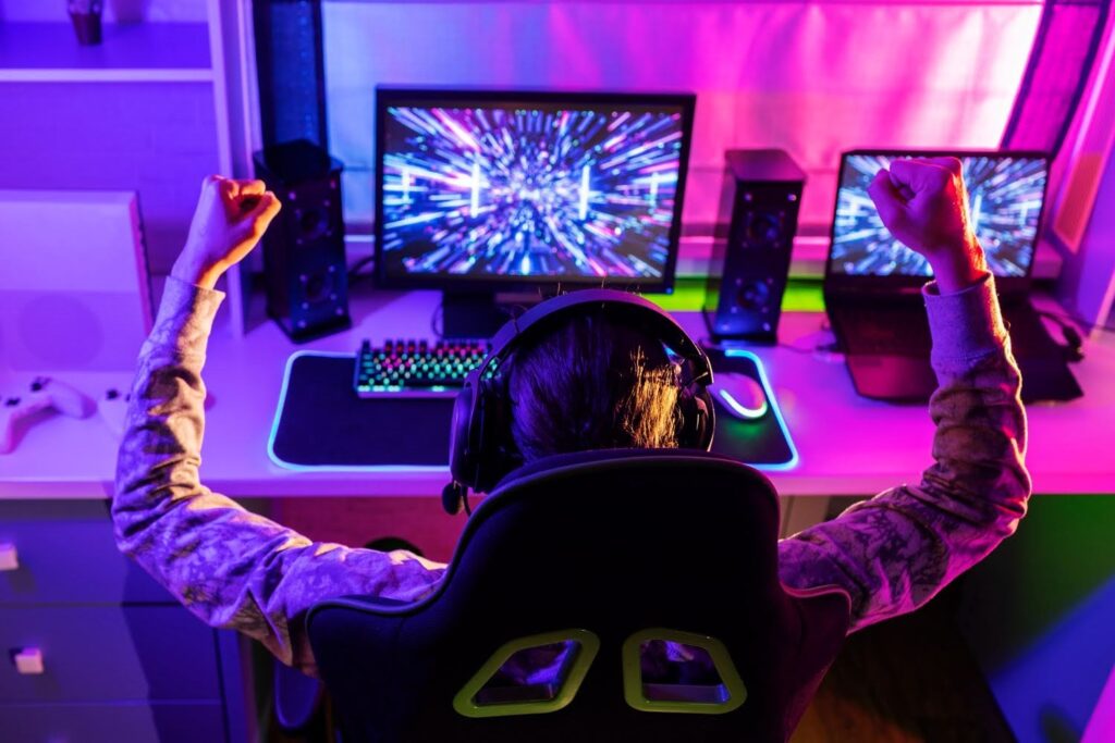 A player interacting with tech-driven game systems.A player interacting with tech-driven game systems.