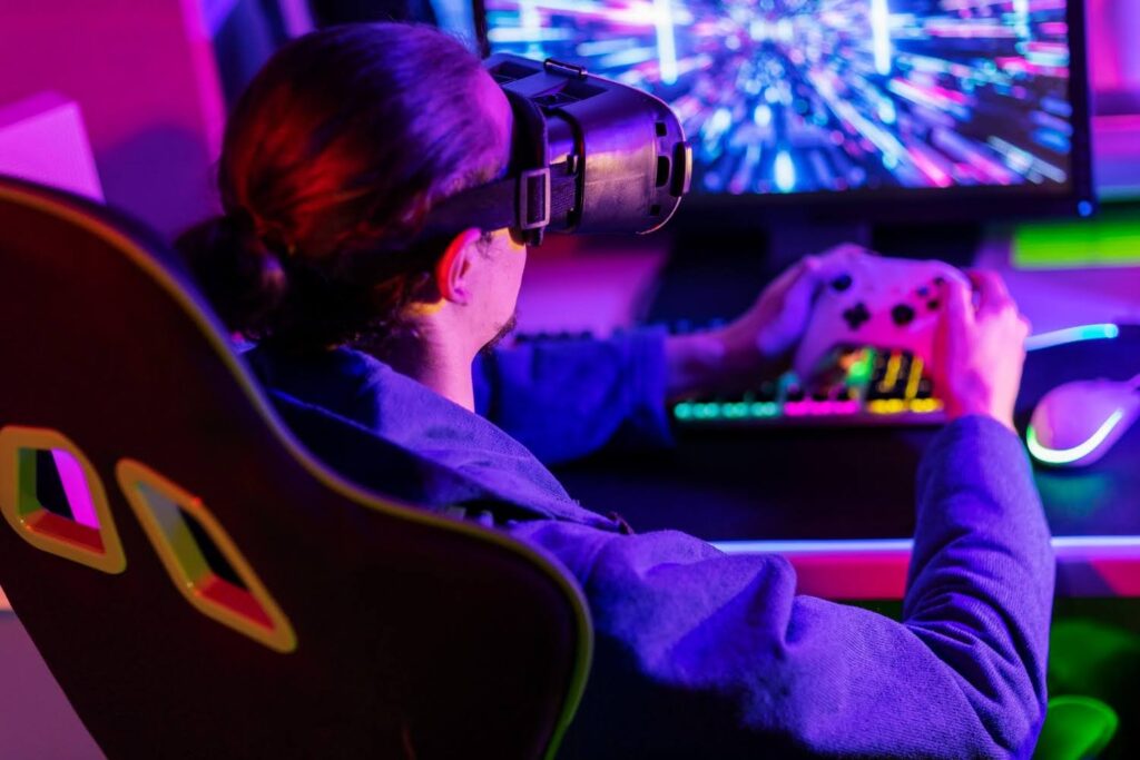 Close-up of a gamer playing on a PC, reflecting the dynamic growth of hybrid games.