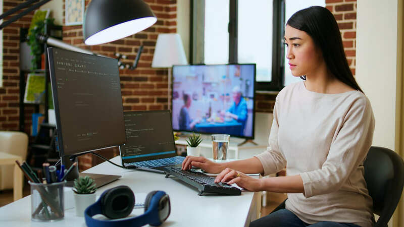 An illustration of a programmer inspecting a game’s internal systems and data.