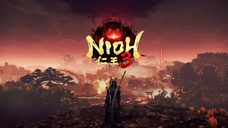 A game poster of Nioh 3, displays a warrior surrounded by a dark, mystical atmosphere.
