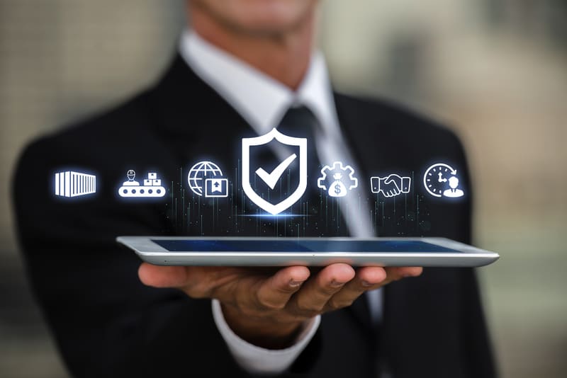 Abstract digital illustration representing data security in the gaming industry with SpeeQual Games branding and ISO 27001 badge