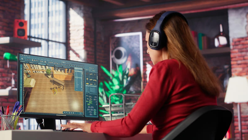A female developer adapts in-game content for global audiences