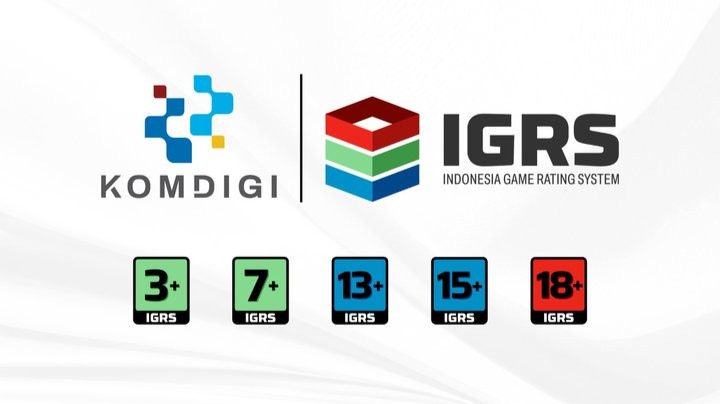 Official Komdigi and IGRS age rating classification categories (3+, 7+, 13+, 15+, 18+).

